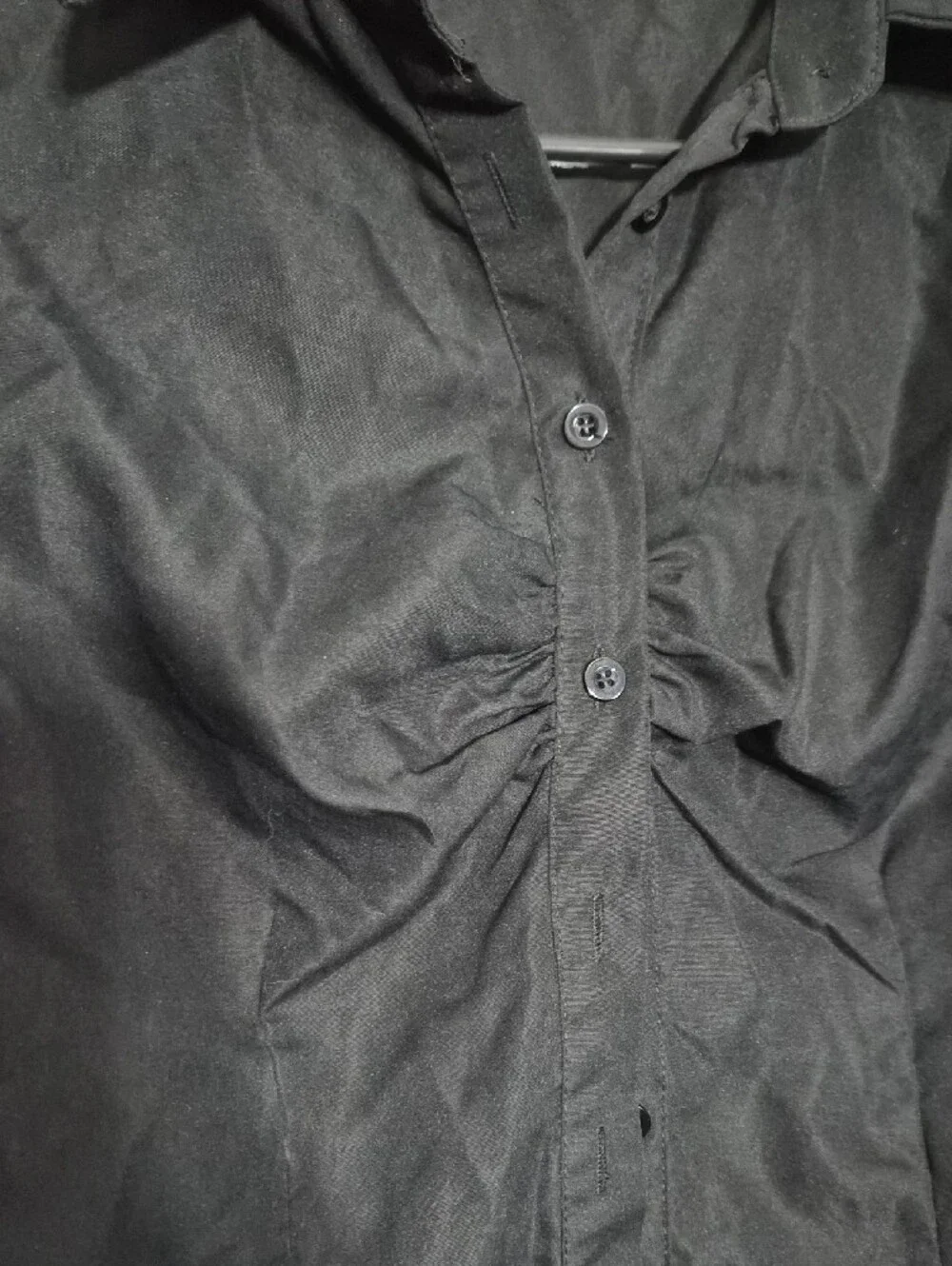 NWOT Black Short-Sleeve Ruched Button-Up Blouse Sz Small
